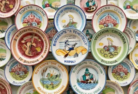 Hand-painted Italian majolica plates at Biordi Art Imports
